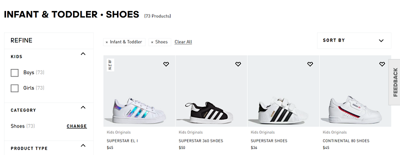 Adidas landing page for an ad