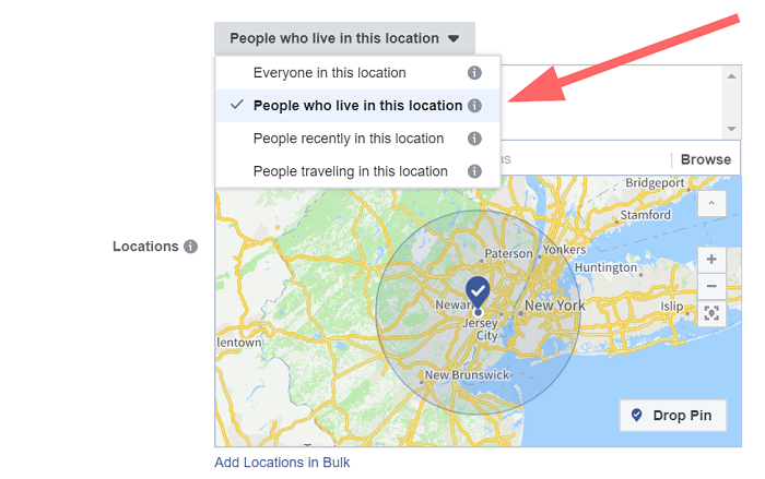 Facebook location targeting feature