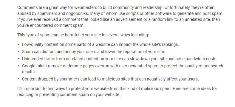 Google Guidelines on off-page SEO and comments