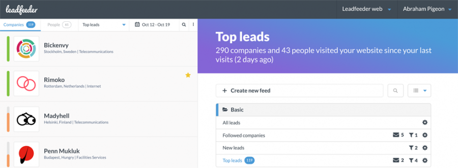 top lead generation tools Leadfeeder