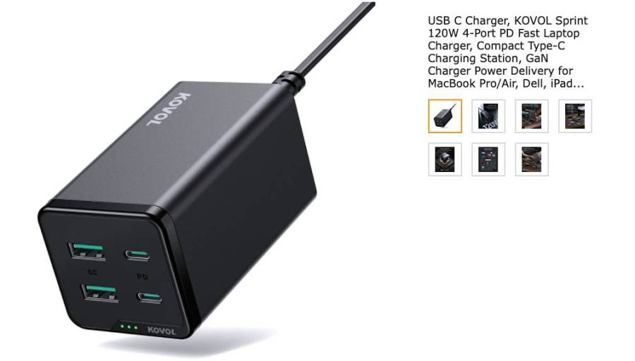 USB C Charger, KOVOL Sprint 120W 4-Port PD Fast Charger
