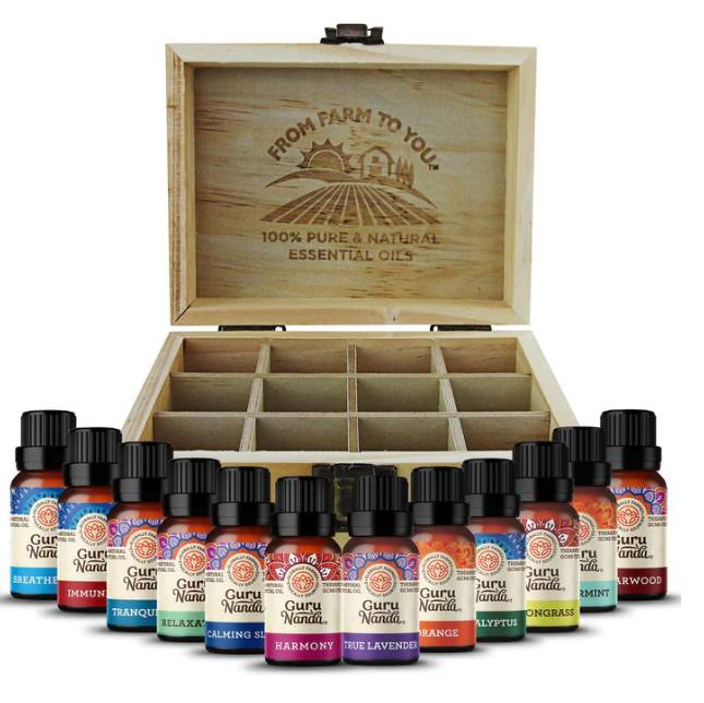 gurunanda essential oil set with storage box