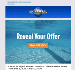 The resort’s gamification email to show how to get a reward immediately 