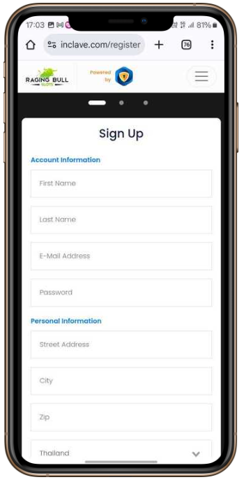 Raging Bull Sign Up Page