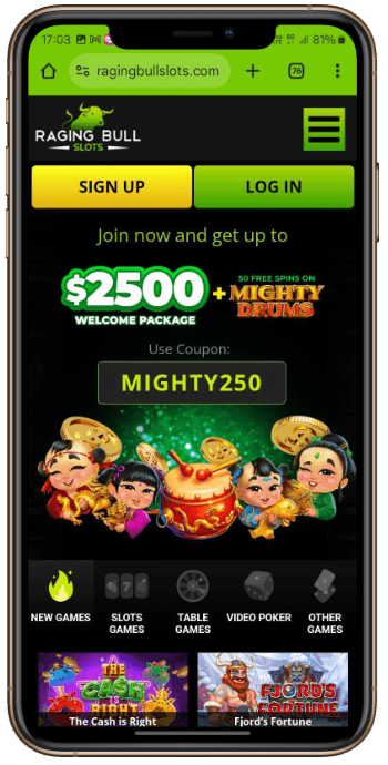 Raging Bull Casino Homepage