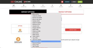 A screenshot of the BetOnline banking page intended as a demonstration of the options for depositting.