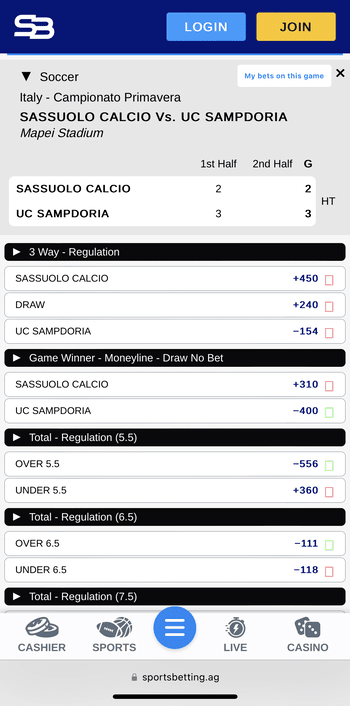 Live betting window at SportsBetting.