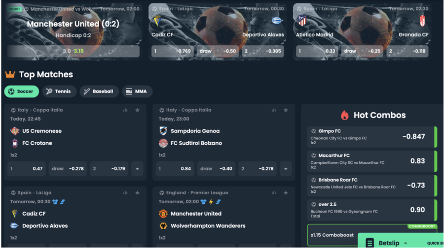 Football matches and odds for Mega Dice