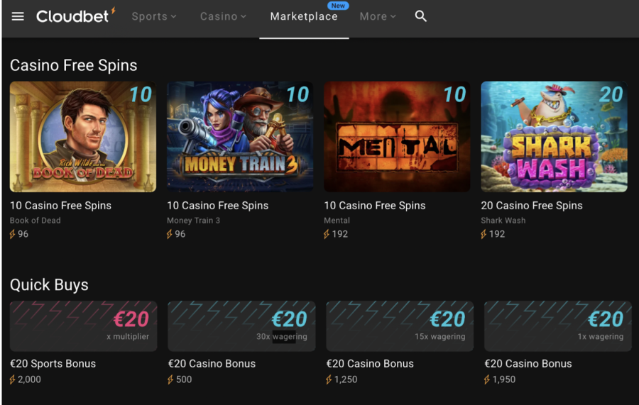 Casino free spins on Cloudbet marketplace with Quickbuys