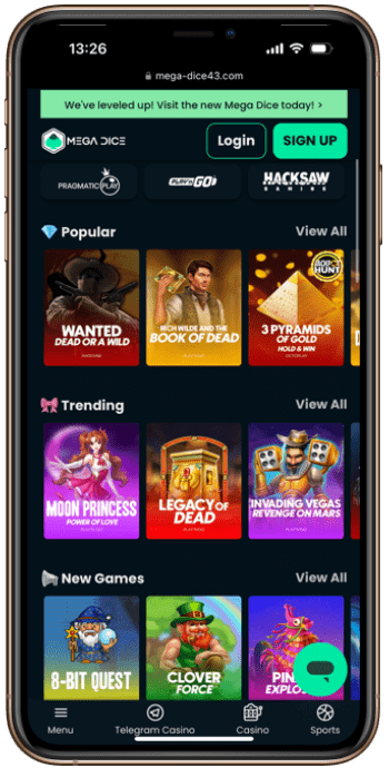 Mega Dice Telegram Casino on Mobile