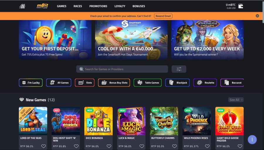 mBit crypto casino platform with sign up bonuses and new games