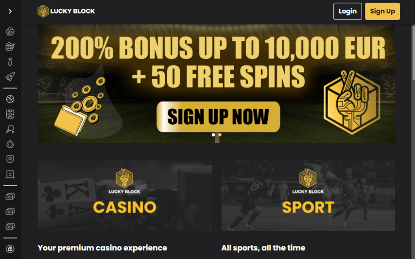 Lucky Block casino homepage