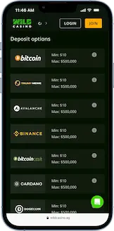 wild casino deposit limits