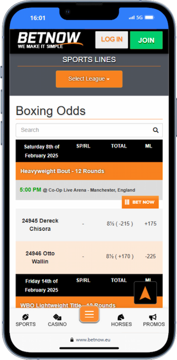 Betnow Major Title Fight Boxing Odds