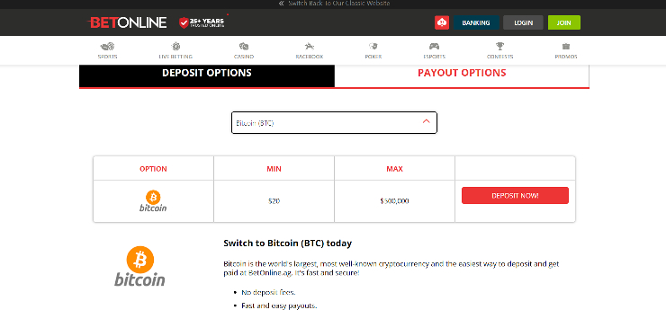 BetOnline sportsbook payment options