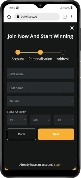 BetWhale Sportsbook Sign-Up Step 3