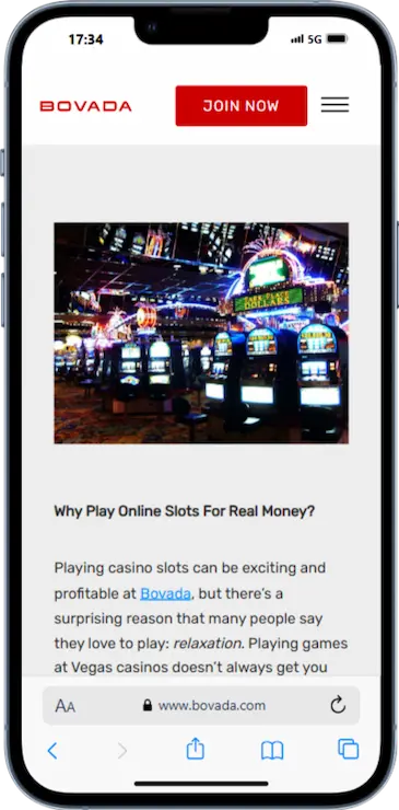 Play table games and slots at the $10 minimum deposit Bovada casino
