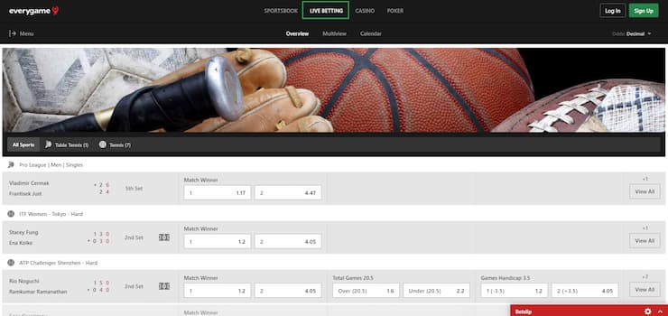 Everygame Sportsbook Live Betting Interface