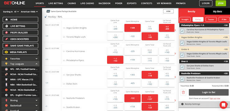 Hockey at BetOnline Sportsbook