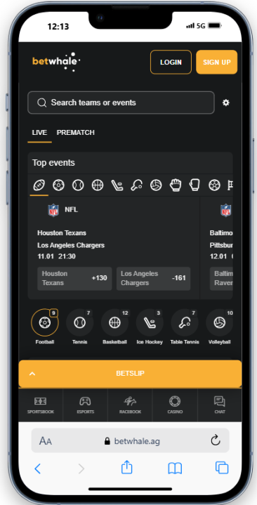 Betwhale Offshore Mobile Sportsbook