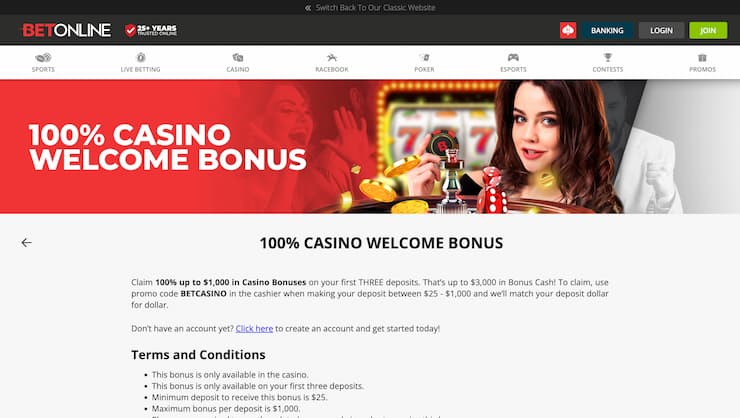 BetOnline Casino Welcome Bonus