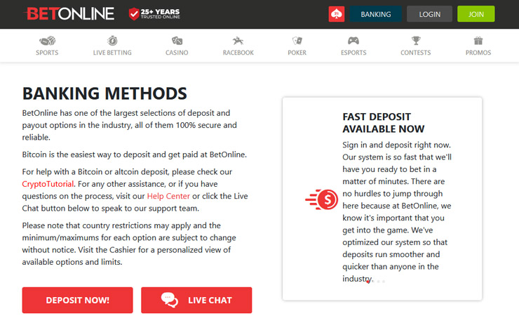 BetOnline Banking Options