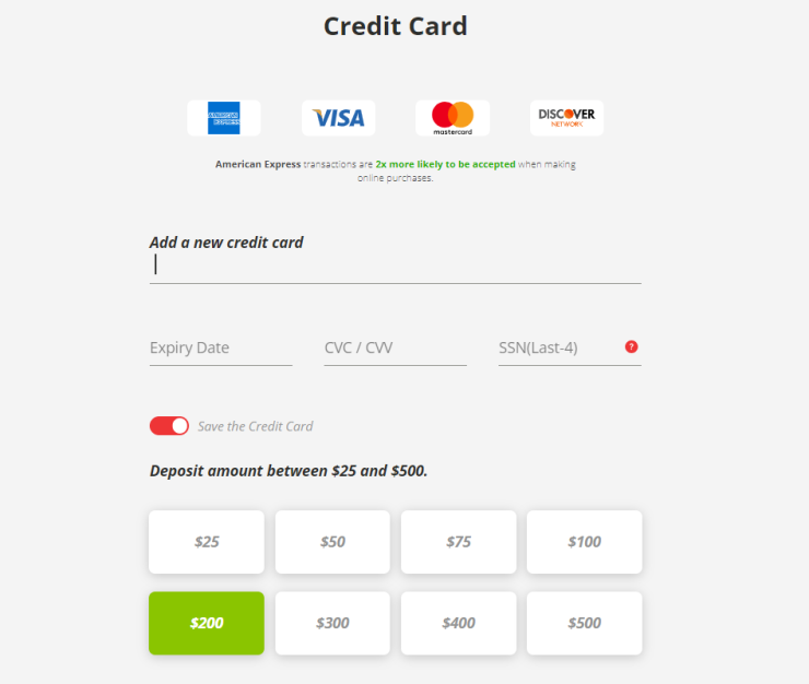 Using a credit card at BetOnline