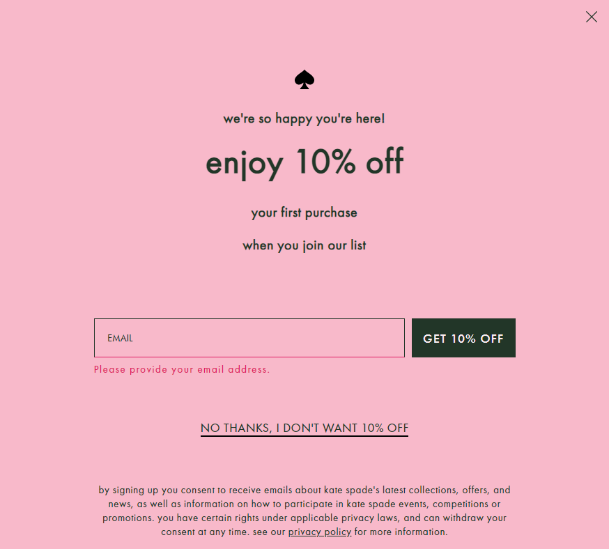kate spade email list subscription