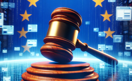 AI image which metaphorically represent the European Union's crackdown on pornographic sites. The visuals include blurred, abstract representations of adult websites in a digital landscape, with the EU flag and a symbolic gavel indicating regulatory action.