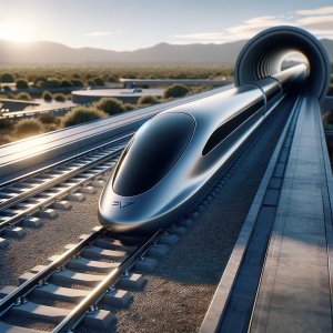 An AI-generated image of a a realistic hyperloop train
