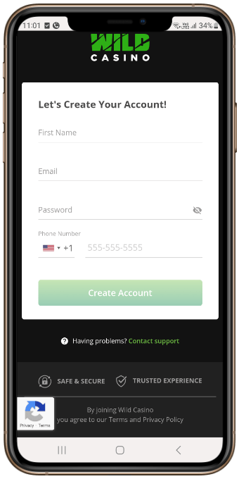 Wild Casino Registration Page