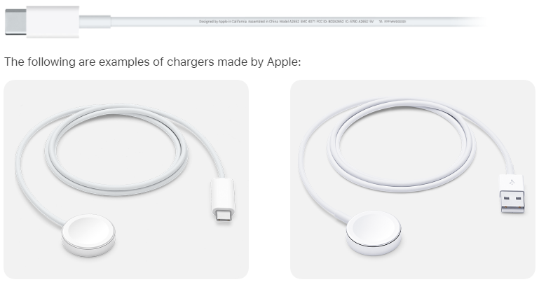 Apple's guidance on their branded Apple Watch chargers.