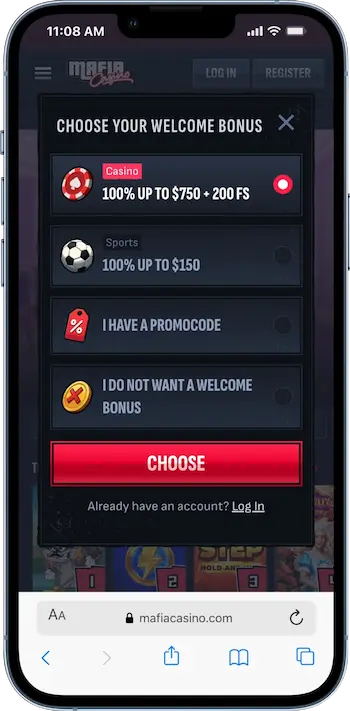 mafia casino register step 1