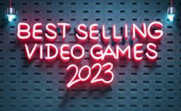 neon lights saying best selling video games 2023
