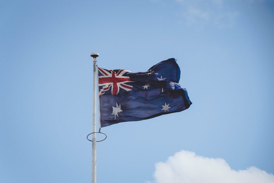 Flowing Australian Flag on pole
