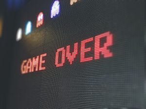 Game over digital screen in red bold font