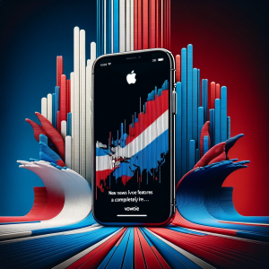 A symbolic representation of the Apple News app's introduction of new live features for the US election 2024, with a completely text-free approach.