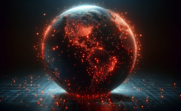 A conceptual digital artwork representing the significant increase in cyber attacks over the last year. The image features a single large digital globe with multiple red dots across it symbolizing cyber attacks.