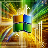 An abstract image with the Microsoft Window's logo in the centre and wires around it to represent the growth of AI and how Microsoft has benefited.