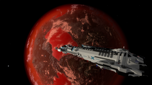 A capital ship approaches a planet in Empyrion