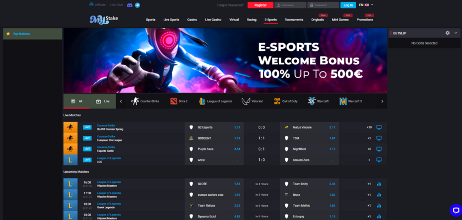 You’ll find a straightforward betting platform on MyStake, along with an exclusive esports welcome bonus