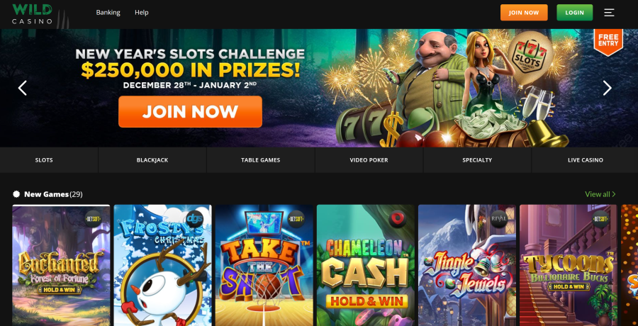 Wild Casino home page screenshot