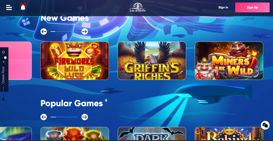 Las Atlantis online casino home page screenshot