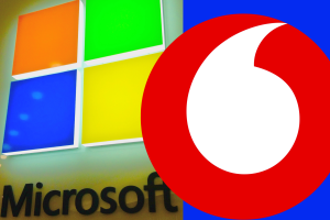 Vodafone and Microsoft sign $1.5bn AI deal for 10 years. Logos shown next to each other