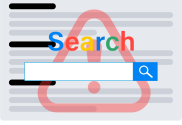 Why Google search appears to be getting worse. Google search bar in front of red warning sign and blanked out search results.