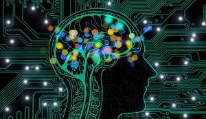 AI human with colourful brain