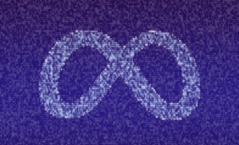 An image of the Meta logo atop a collage of binary code used to symbolize the Metaverse and a nod towards a reference from the movie The Matrix.