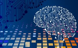 A computer circuit board with a brain on it to represent AI