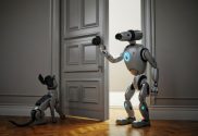 AI-generated image of a robot dog opening a door