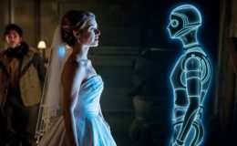 An AI-generated image of a woman marrying a hologram